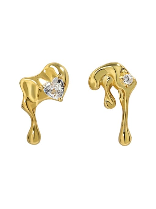 18K gold [with pure Tremella plug] 925 Sterling Silver Cubic Zirconia Irregular Vintage Stud Earring